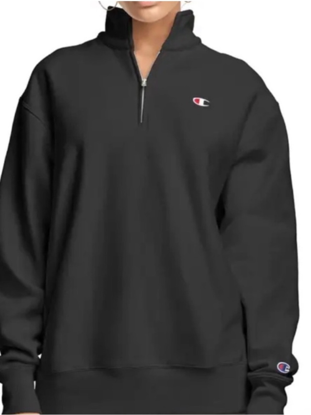 Women’s Champion Reverse Weave 1/4-zip Black Pullover Sweatshirt